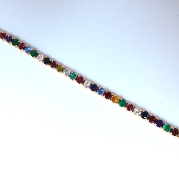 11.80ct Natural Sapphire Ruby Emerald Amethyst Tennis  11.80ct Natural Sapphire Ruby Emerald Amethyst Tennis Bracelet 14kt Gem Line